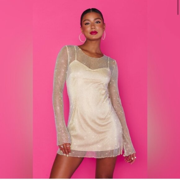 Show Me Your Mumu Iconic Mini in Nude Glitz Size XS Evening Cocktail NWOT - Picture 2 of 8